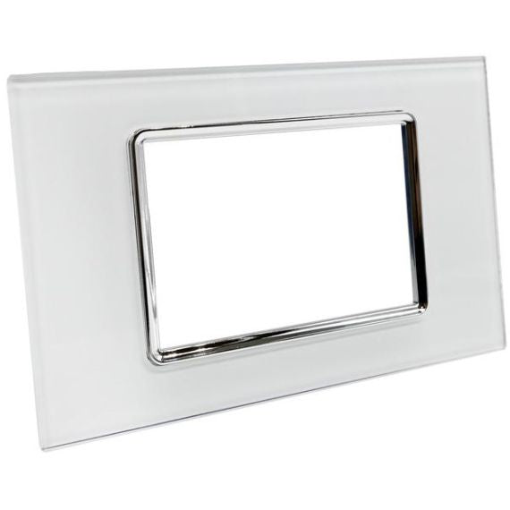Placca in vetro bianco 3 posti compatibile Living International Placca in vetro bianco 3 posti compatibile Living International